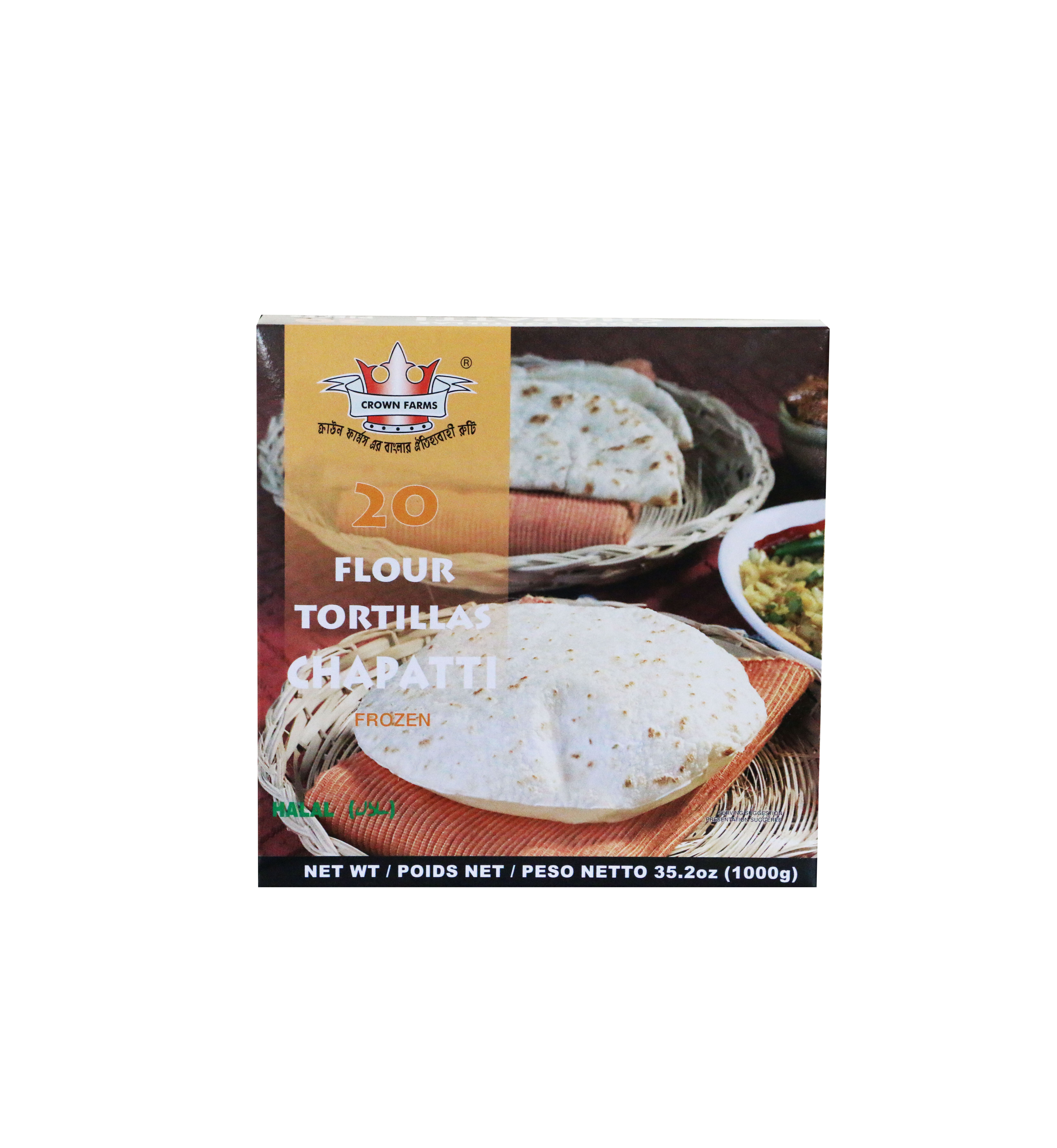 CROWN FARMS 20 FLOUR TORTILLAS CHAPATTI FROZEN FOOD 1000GM